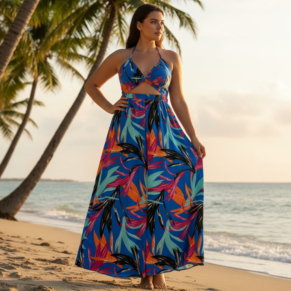 WOW Couture Tropical Print Cutout Maxi Dress Sz L NWT